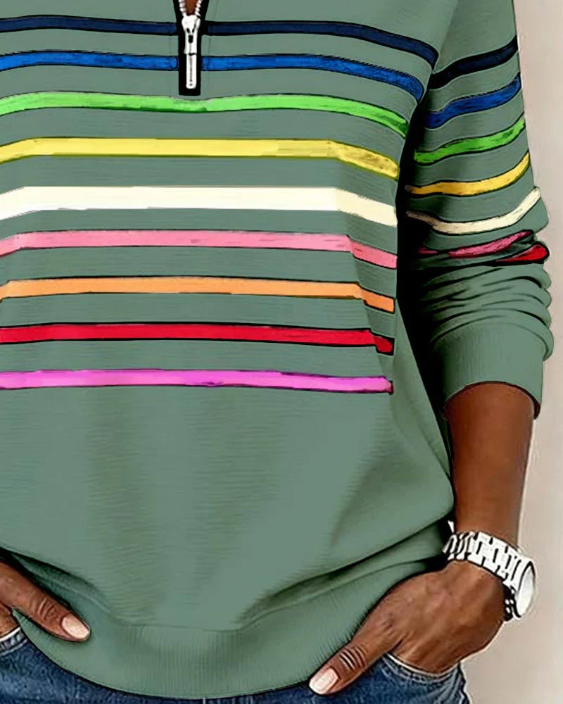 Sudadera de rayas con media cremallera para mujer